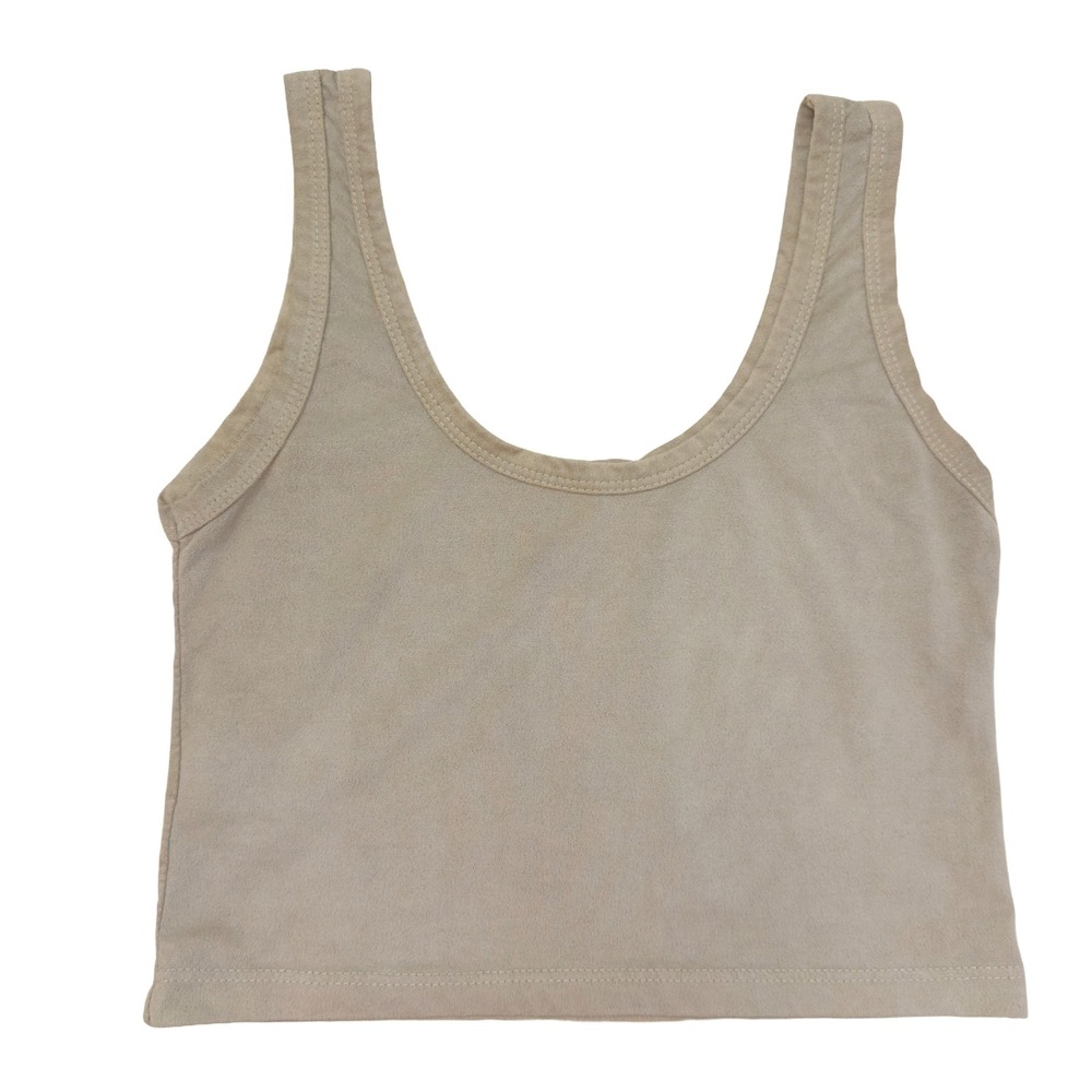 Brandy Melville Beige Cropped Tank Top Small Youth Fit Slim Basic Cute Trendy